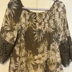 Floral Off-Shoulder Top - Brown and Cream